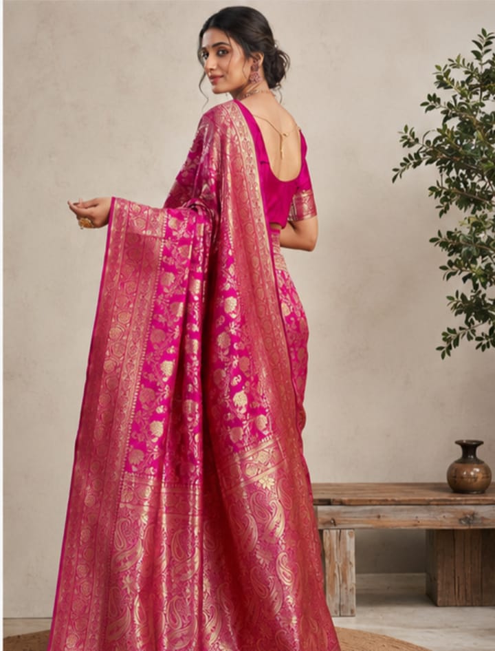 Rani Pink Silk Banarasi Saree