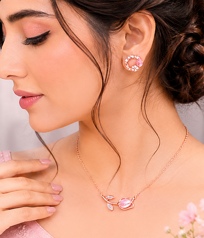 Rose Gold Floral Jewellery Set
